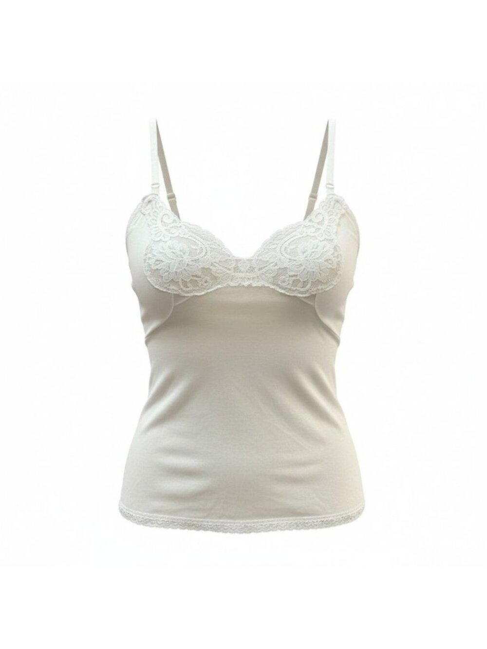 Vintage White Lace Trim Camisole Slip Top With Adjustable Straps Womens Small